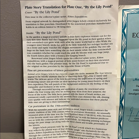 Am Seerosenteich Bradex Cat Collector Plate ~ “By The Pond” Bradford Exchange - Picture 2 of 7